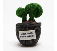 AIXINI Handmade Crochet Monstera Potted Plant, Knitted Green with Positive Slogan, Mini Artificial Plant Desktop Ornament for Home Office, Funny Inspirational Gift for Coworkers