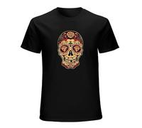 AIXINLI Day of The Dead Sugar Skull Gold Calavera Dia De Muertos O-Neck 100% Cotton Short Sleeve Unisex T-Shirt XL