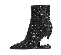 aixizi Women's Red Studded Ankle Boots with Unique Cut Out Heels Statement High Heels for Fashion Events and Parties,Black,39