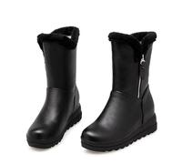 aixizi Zipper Snow Boots, Round Toe Platform Ankle Boots Plush Lining V-Neck Raw Edge Collar Warm Straight Boots Pu Leather Shiny Waterproof Fashion Boots,Black,6 UK