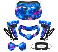 AIXOTO for Oculus Quest 2 Accessories, Accessory Set for Meta Quest 2, Include Silicone Face Cover, Controller Grip Cover, VR Shell Cover, Lens Cover and 10PCS Disposable Eye Cover (Galaxy Blue)