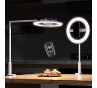 AIXPI Overhead Phone Mount with Ring Light, 10in Adjustable Ring Light with Stand & Phone Holder, Overhead Tripod with Remote, iPhone/Android Foldable Selfie stand with light for TikTok, YouTube