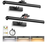 AIXPI Picture Lights for Wall, Battery Operated Wall Lights with Remote, Dimmers, Timers & 3 Color Temps, 12.6 in Rechargeable LED Metal Wall Sconces for Living Room, Artworks, Black 2 Pack