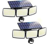 AIXPI Solar Security Lights Outdoor Motion Sensor, 240 LED Security Light with 3000mAh Battery & Large Solar Panel, 1600LM Floodlight IP65 Waterproof Wall Light for Yard Garage Garden, B-2 Pack