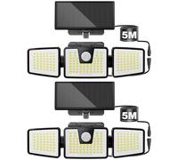 AIXPI Solar Security Lights, Solar Flood Lights Motion Sensor 156 LED with Separate Solar Panel, 270° Lighting Angle, IP65 Waterproof, Solar Lights Outdoor for Garage, Garden 5M Cable(2 Pack)