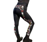 Aiya Kids Rock N Roll Horse Riding Tights - Full Seat Silicone Grip Leggings with 5 cm Covered Waistband, Phone Pocket & Fun Skull Print - 4-Way Stretch & Breathable (Black, 22 Inch Waist)