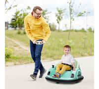 AIYAPLAY Kids 360-Degree Rotational 12V Waltzer Bumper Car with Dual Control and Lights - Green, Green