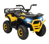 AIYAPLAY 12V Kids Electric Ride on ATV, Battery Powered Quad Bike with 4 Suspension Wheels, Forward Reverse Function, Headlights, Music, Storage Basket, for Ages 3-5 Years, Yellow Yellow