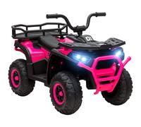 AIYAPLAY 12V Kids Electric Ride on ATV, Battery Powered Quad Bike with 4 Suspension Wheels, Forward Reverse Function, Headlights, Music, Storage Basket, for Ages 3-5 Years, Pink