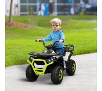 AIYAPLAY 12V Kids Electric Ride on ATV, Battery Powered Quad Bike with 4 Suspension Wheels, Forward Reverse Function, Headlights, Music, Storage Basket, for Ages 3-5 Years, Green