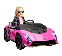 AIYAPLAY 12V Lamborghini Autentica Licensed Kids Electric Car with Butterfly Doors, Ride on Car with Remote Control, 4 Suspension Wheels, Soft Start, LED Lights, Music, Horn, Pink Pink