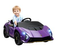AIYAPLAY 12V Lamborghini Autentica Licensed Kids Electric Car with Butterfly Doors, Ride on Car with Remote Control, 4 Suspension Wheels, Soft Start, LED Lights, Music, Horn, Purple Purple
