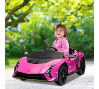 AIYAPLAY 12V Lamborghini Autentica Licensed Kids Electric Car with Butterfly Doors, Ride on Car with Remote Control, 4 Suspension Wheels, Soft Start, LED Lights, Music, Horn, Pink