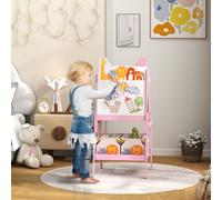 AIYAPLAY 2-in-1 Kids Easel: Whiteboard & Blackboard, Pink, Includes 2 Storage Boxes, MDF, 3+ (3B0-016V80PK)