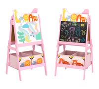 AIYAPLAY 2 in 1 Kids Easel with Whiteboard, Chalkboard, Storage Boxes, for 3-8 Years, Pink