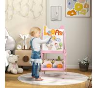 AIYAPLAY 2 in 1 Kids Easel with Whiteboard, Chalkboard, Storage Boxes, Pink