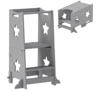 AIYAPLAY 2 in 1 Toddler Learning Tower Guard Rail Table and Chair Set Grey | Toddler Step Stool for Ages 3-6 Years, Kitchen, Bathroom, Counter