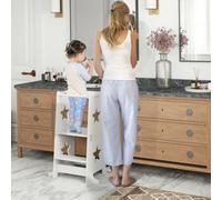 Aiyaplay 2-In-1 Toddler Step Stool With Safety Rail For Kitchen, White