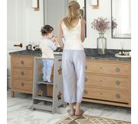 AIYAPLAY 2-in-1 Toddler Step Stool with Safety Rail for Kitchen, White - Grey - 60L x 44.5W x 86H cm