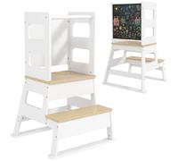 AIYAPLAY Toddler Tower, 2 in 1 Toddler Step Stool with Chalkboard, Safety Rail, Kids Standing Tower for Kitchen, Counter, Bathroom, Sink, White