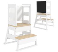 AIYAPLAY 2 in 1 Toddler Tower with Chalkboard, Safety Rail, for Kitchen, Counter, Bathroom, Sink, White