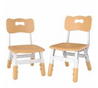 AIYAPLAY 2 PCS Kids Desk Chairs, 3 Level Height Adjustable Children's Chairs with Backrest for 1.5-8 Years, Max Load 50KG, Brown