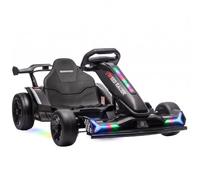 AIYAPLAY 24V Electric Go Kart for Kids 6-12 Years with Drift Mode Black | Ride on Racing Kart, Adjustable Seat, 3 Speed, Slow Start, Multicolour Lights, Music, USB