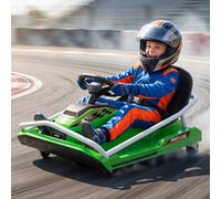 AIYAPLAY 24V Electric Go Kart for Kids, Ride-On Racing Go Kart with Drift Mode, 300W Brushless Motor, Soft Start, Dual Speed, Steel Frame and Harness, Max Speed 15km/h, for Ages 6-10, Green