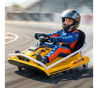 AIYAPLAY 24V Electric Go Kart for Kids, Ride-On Racing Go Kart with Drift Mode, 300W Brushless Motor, Soft Start, Dual Speed, Steel Frame and Harness, Max Speed 15km/h, for Ages 6-10, Yellow
