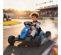 Aiyaplay 24V Electric Go Kart With Drift Mode, Adjustable Seat, Blue