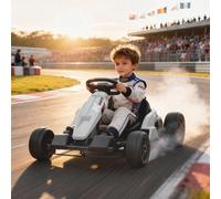 AIYAPLAY 24V Electric Go Kart, Ride On Racing Kart with Drift Mode, Adjustable Seat, Slow Start, 5-Point Seat Harness, Music, Horn, for 6-12 Years, White