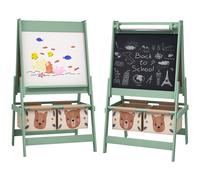 AIYAPLAY 3-in-1 Kids Easel with Paper Roll, Magnetic Whiteboard & Chalkboard, Storage Tray, Non-Toxic Design, Green Aosom UK