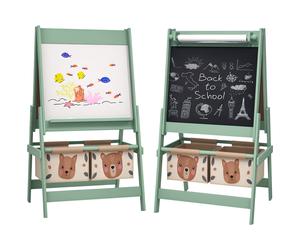 AIYAPLAY 3-in-1 Kids Easel with Paper Roll, Magnetic Whiteboard & Chalkboard, Storage Tray, Non-Toxic Design, Green Aosom UK