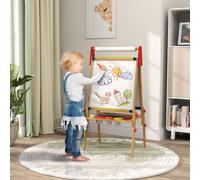 AIYAPLAY Kids Easel, 3 in 1 Art Easel Double Sided Height Adjustable with Paper Roll, Whiteboard, Chalkboard, Painting Accessories, Natural Wood Finish