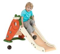 AIYAPLAY Kids Slide, 3 in 1 Foldable Toddler Slide with Basketball Hoop, Climber, Carrot-themed Indoor Playset for 1-3 Years Old, Orange