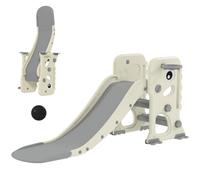AIYAPLAY 3-in-1 Kids Slide Foldable Dinosaur Toddler Slide Cream White | Shape, Climber, Basketball Hoop and Ball, Indoor Playground Equipment, for Ages 2-5