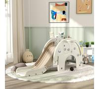 AIYAPLAY Kids Slide, 3 in 1 Toddler Slide with Basketball Hoop, Climber, Elephant-Themed Indoor Slide for 1-3 Years, Cream White