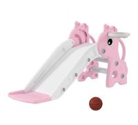 AIYAPLAY 3 in 1 Kids Slide Giraffe Shape Toddler Slide for Age 1-3 Pink | Climber, Basketball Hoop, Ball, Indoor Playground Equipment