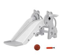 AIYAPLAY 3 in 1 Kids Slide with Climber, Basketball Hoop & Ball, for Age 1-3 in Grey AIYAPLAY Grey