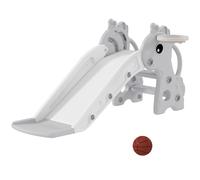 AIYAPLAY 3 in 1 Kids Slide with Climber, Basketball Hoop and Ball, Giraffe Shape Climber Slide for Indoor Kids Age 1-3, Grey