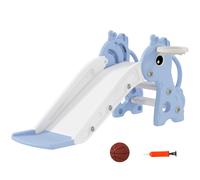 AIYAPLAY 3 in 1 Kids Slide with Climber, Basketball Hoop and Ball, Giraffe Shape Climber Slide for Indoor Kids Age 1-3, Blue