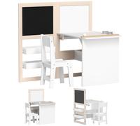 AIYAPLAY 3 in 1 Kids Table and Chair Set with Storage, Whiteboard, Blackboard & Roll Paper for 3-8 Years, White