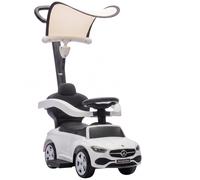 AIYAPLAY 3 in 1 Licensed Benz Ride on Push Car with Handle, Canopy, Guardrails, Horn, Music, Storage for 12-36 Months, White