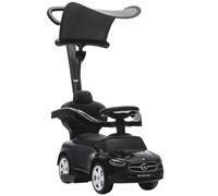AIYAPLAY 3 in 1 Licensed Benz Ride on Push Car with Handle, Canopy, Guardrails, Horn, Music, Storage for 12-36 Months, Black