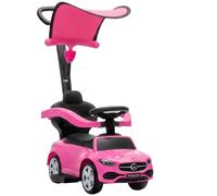 AIYAPLAY 3 in 1 Licensed Benz Ride on Push Car with Handle, Canopy, Guardrails, Horn, Music, Storage for 12-36 Months, Pink