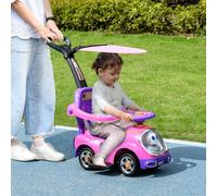 AIYAPLAY 3 in 1 Ride on Push Car, Cartoon Robot Theme Foot to Floor Slider, Baby Push Along Car with Parent Handle, Light Music Horn, Underneath Storage, for Boys Girls 12-36 Months - Pink