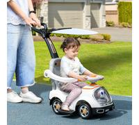 AIYAPLAY 3 in 1 Ride on Push Car, Cartoon Robot Theme Foot to Floor Slider, Baby Push Along Car with Parent Handle, Light Music Horn, Underneath Storage, for Boys Girls 12-36 Months - White