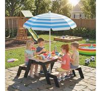 AIYAPLAY 3 in 1 Wooden Kids Picnic Table & Bench Set with Parasol, Natural AIYAPLAY Natural