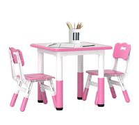 AIYAPLAY 3 Pcs Height Adjustable Kids Table And Chair Set For Playroom - Grey/Pink - Pink | TJ Hughes Grey