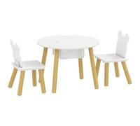 AIYAPLAY 3-Piece Kids Activity Table Set with Centre Mesh Bag, Bear-Shaped Backrest, for Arts and Crafts, Reading, White